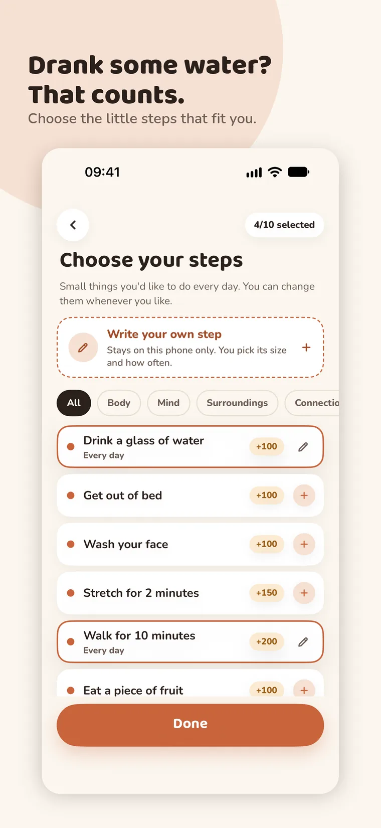 Today's steps list